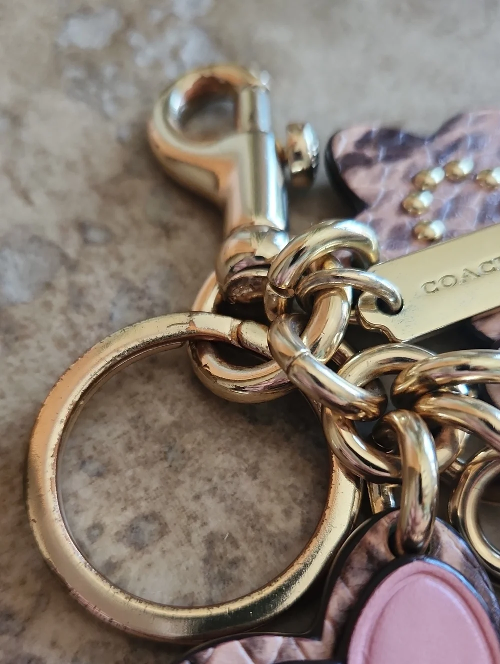 COACH Wildflower Pink Floral Leather Key/purse Charm with Gold Hardware